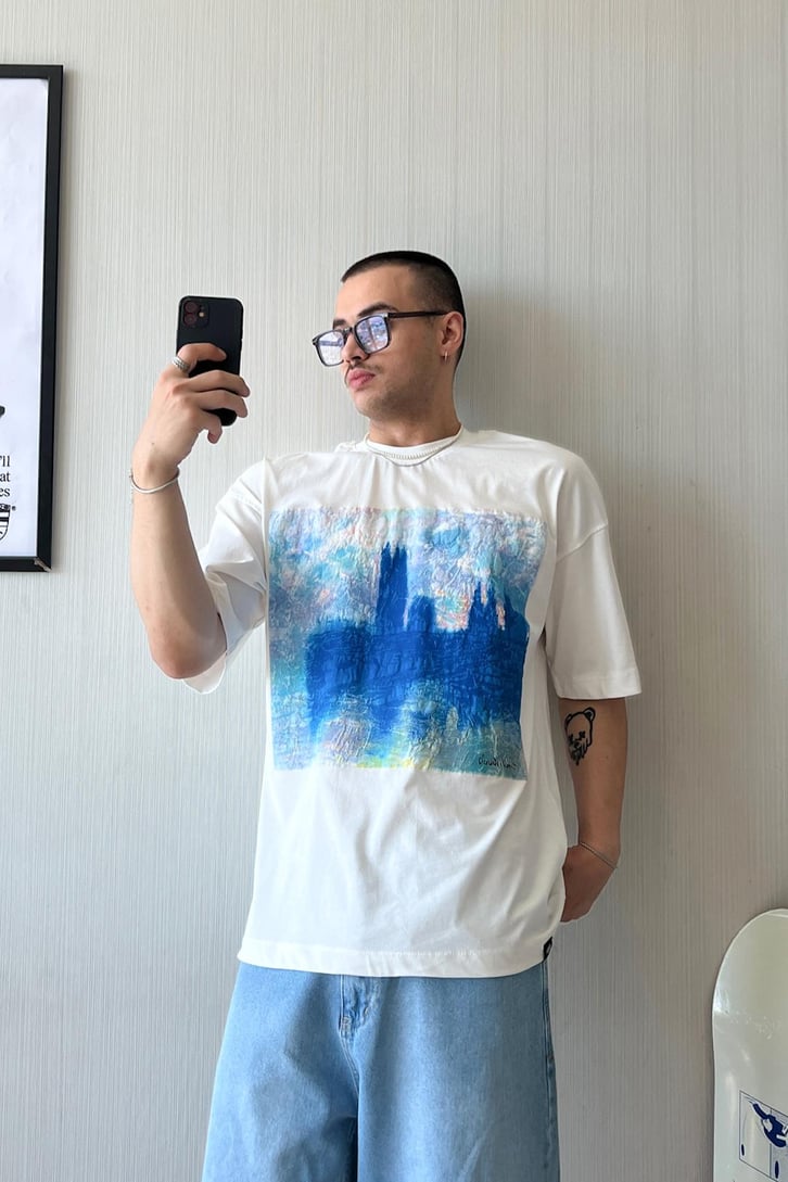 Starry Night Vibe Baskılı Oversize Tişört
