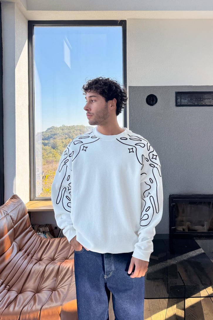 Stars Kol  Baskılı Sweatshirt