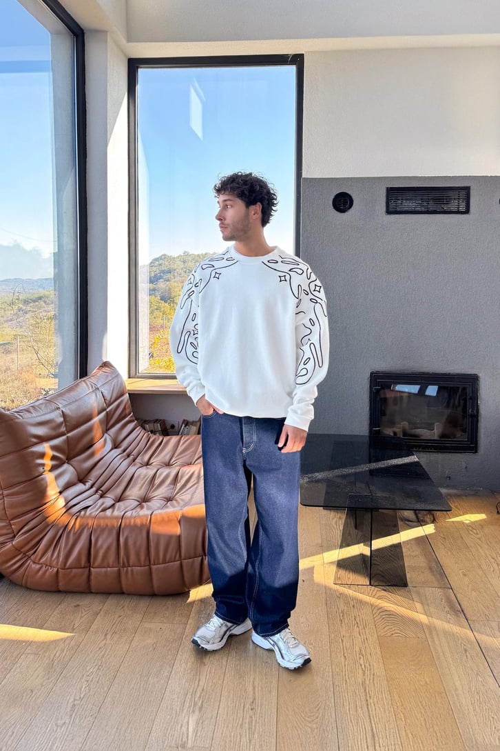 Stars Kol  Baskılı Sweatshirt