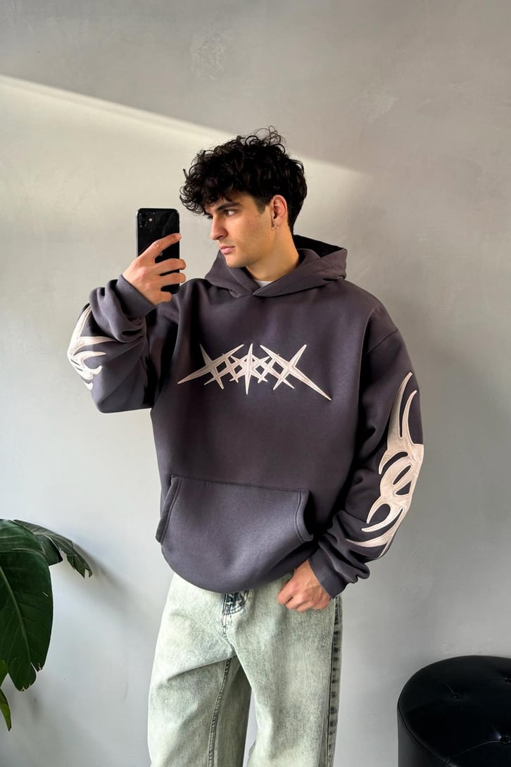 Stars Nakışlı Oversize Hoodie