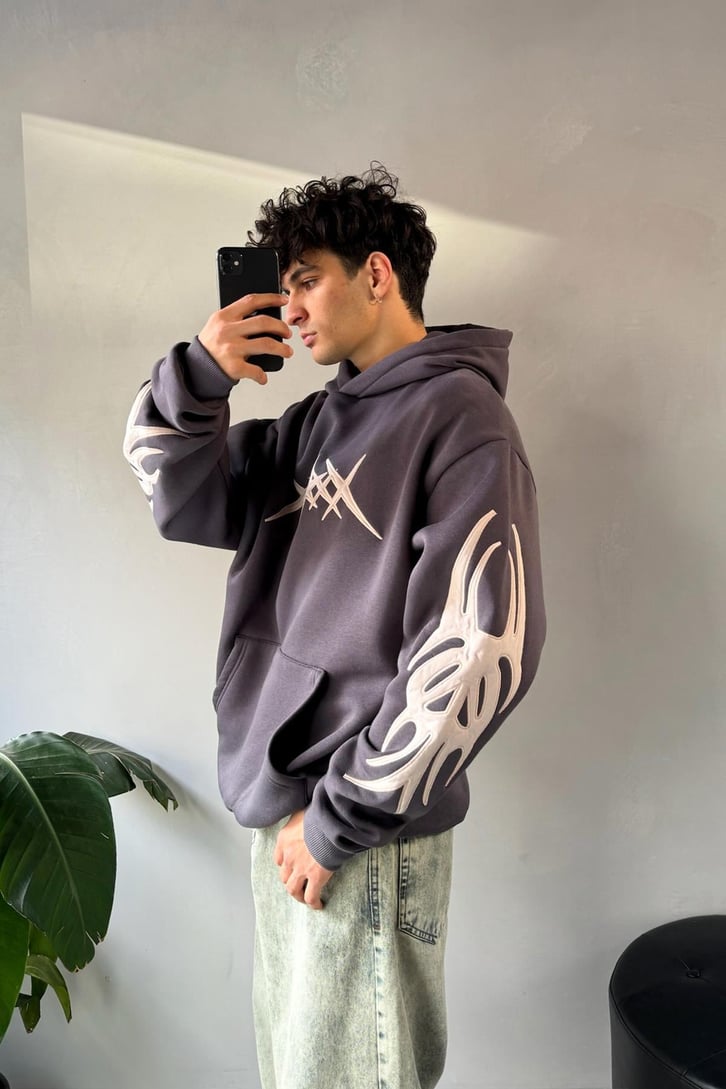Stars Nakışlı Oversize Hoodie