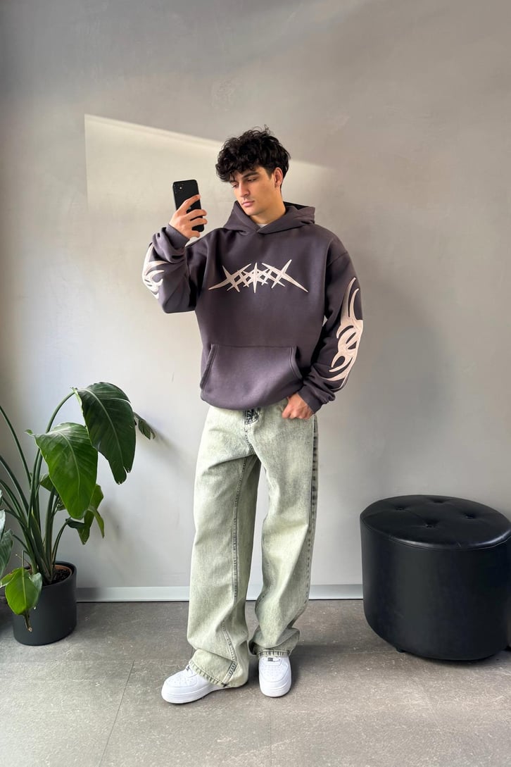 Stars Nakışlı Oversize Hoodie