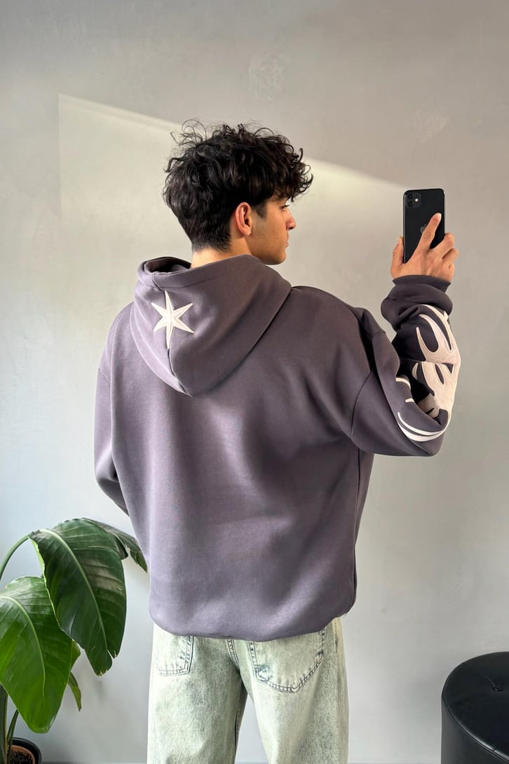 Stars Nakışlı Oversize Hoodie