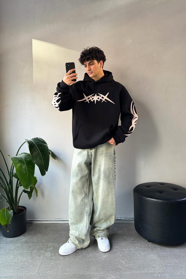 Stars Nakışlı Oversize Hoodie