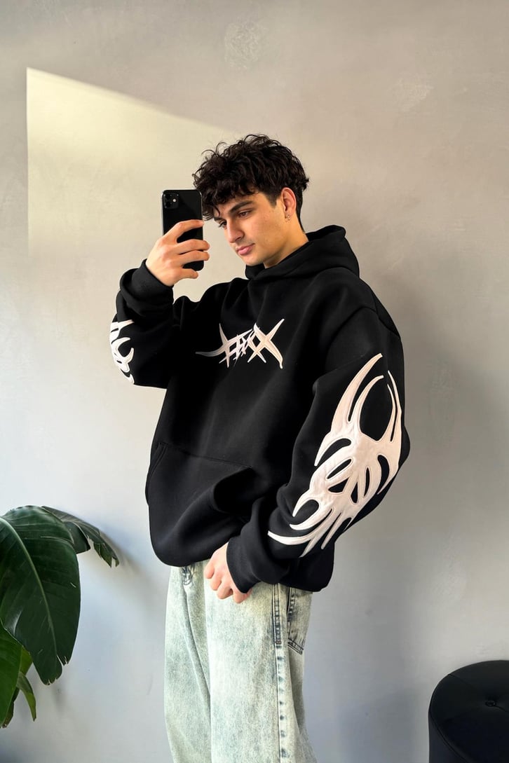 Stars Nakışlı Oversize Hoodie