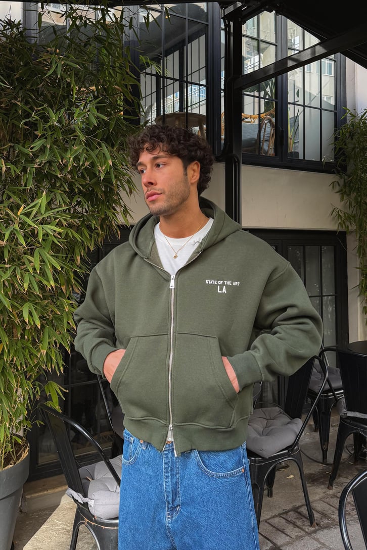 State Of The Art LA Baskılı Fermuarlı Hoodie