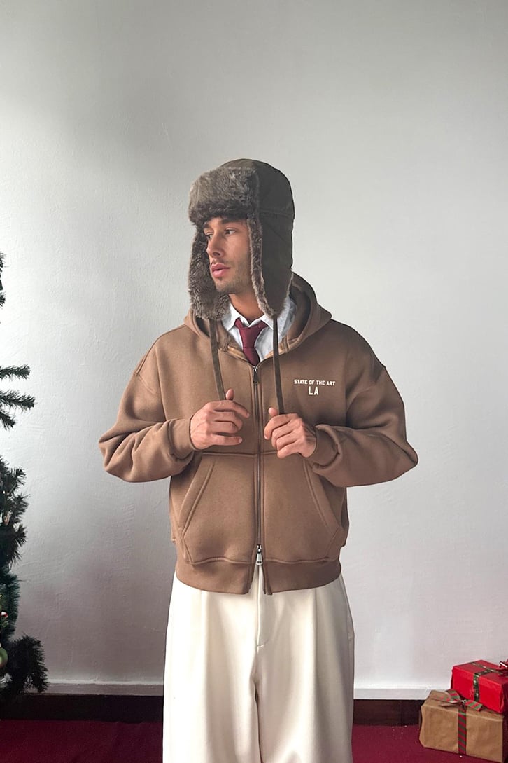State Of The Art LA Baskılı Fermuarlı Hoodie