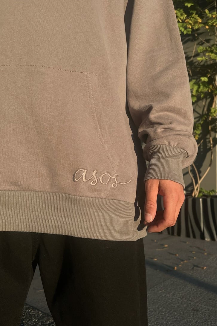 Statue Sırt Baskılı Koyu Gri Oversize Sweatshirt