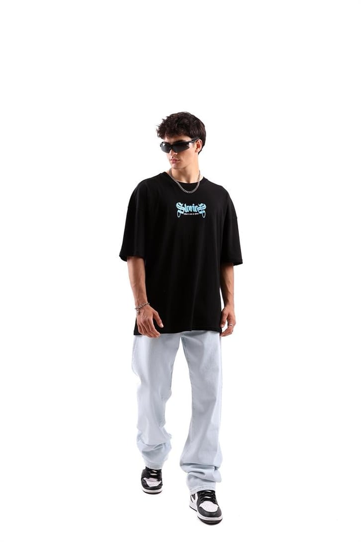 Stonies Baskılı Siyah Oversize Tişört