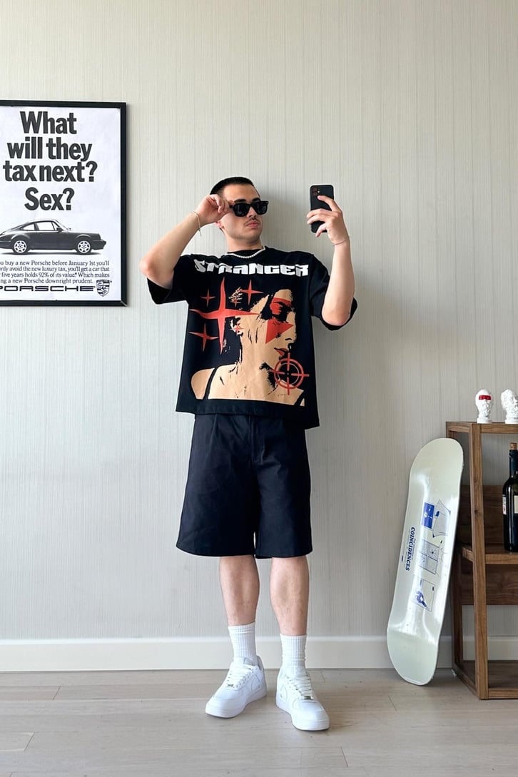 Stranger Target Baskılı Oversize Tişört