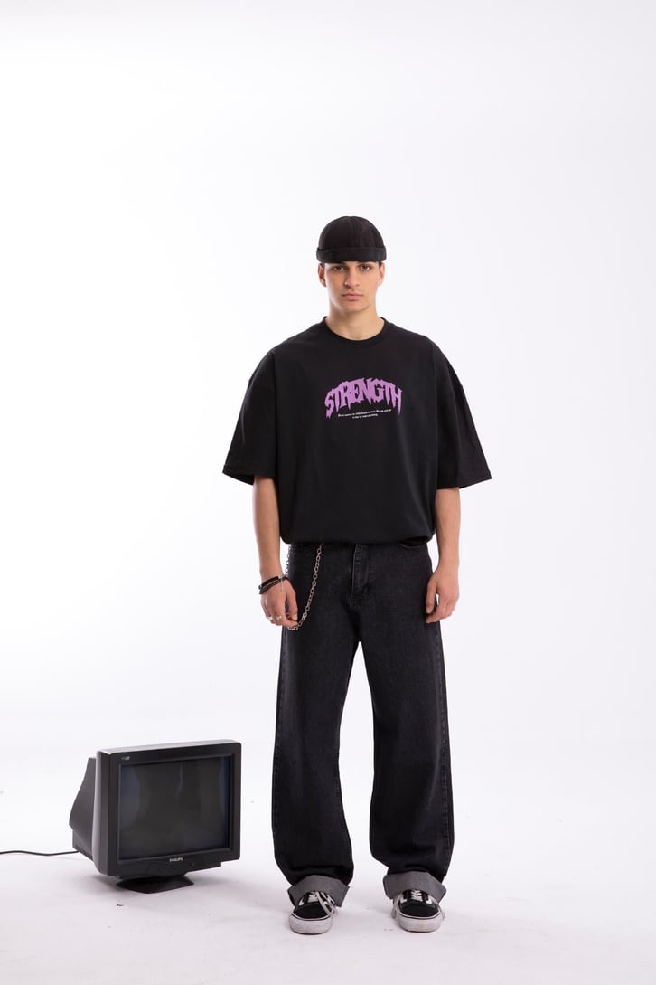 Strength Baskılı Oversize Tshirt