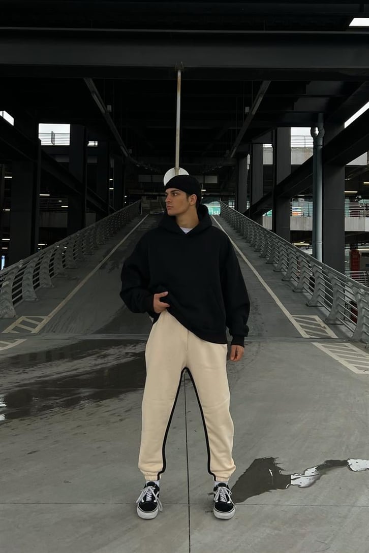 Striped Bej Jogger Fit Eşofman Altı