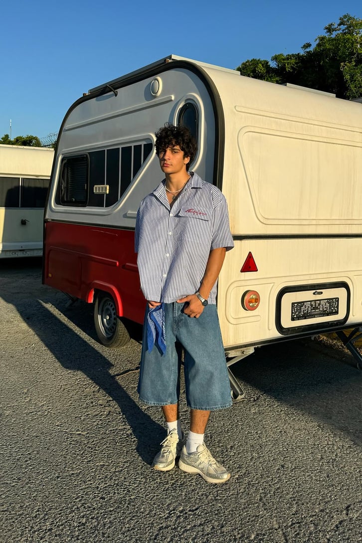 Striped Signature Kısa Kol Oversize Gömlek