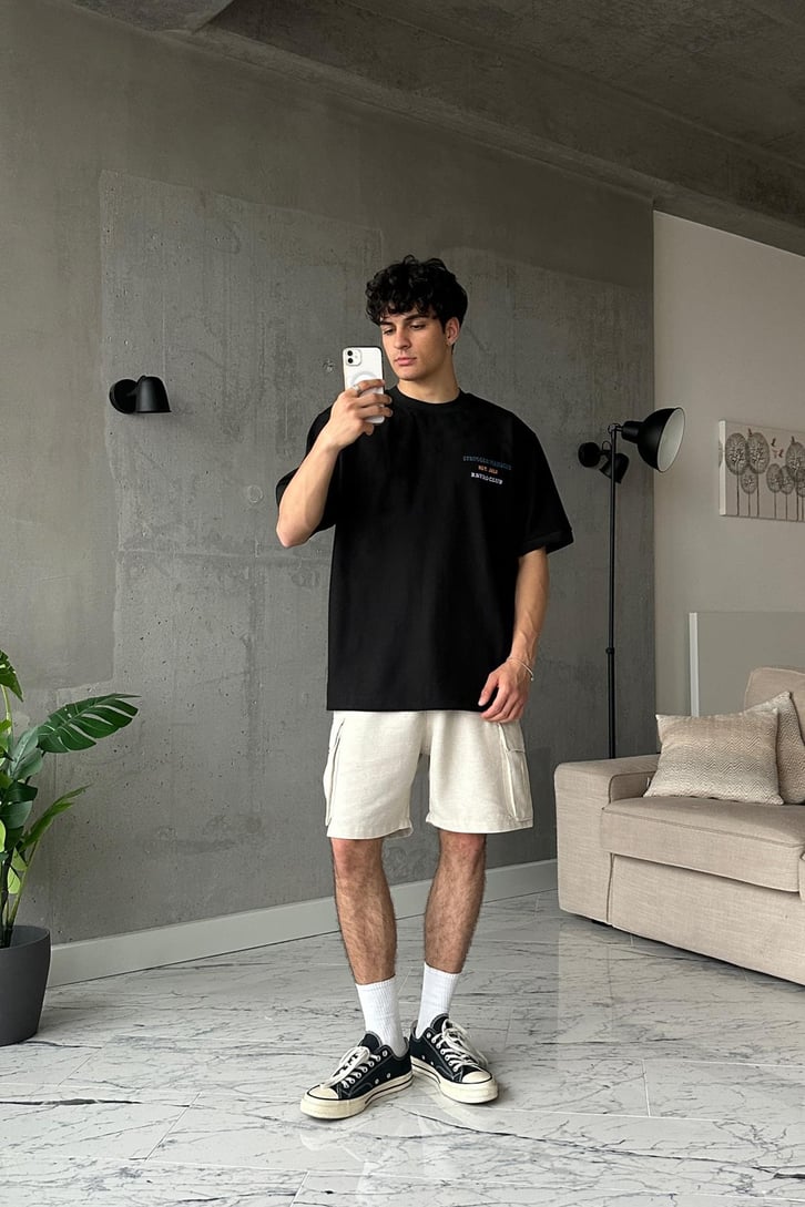 Struggle Manager Nakışlı Siyah Oversize Tişört