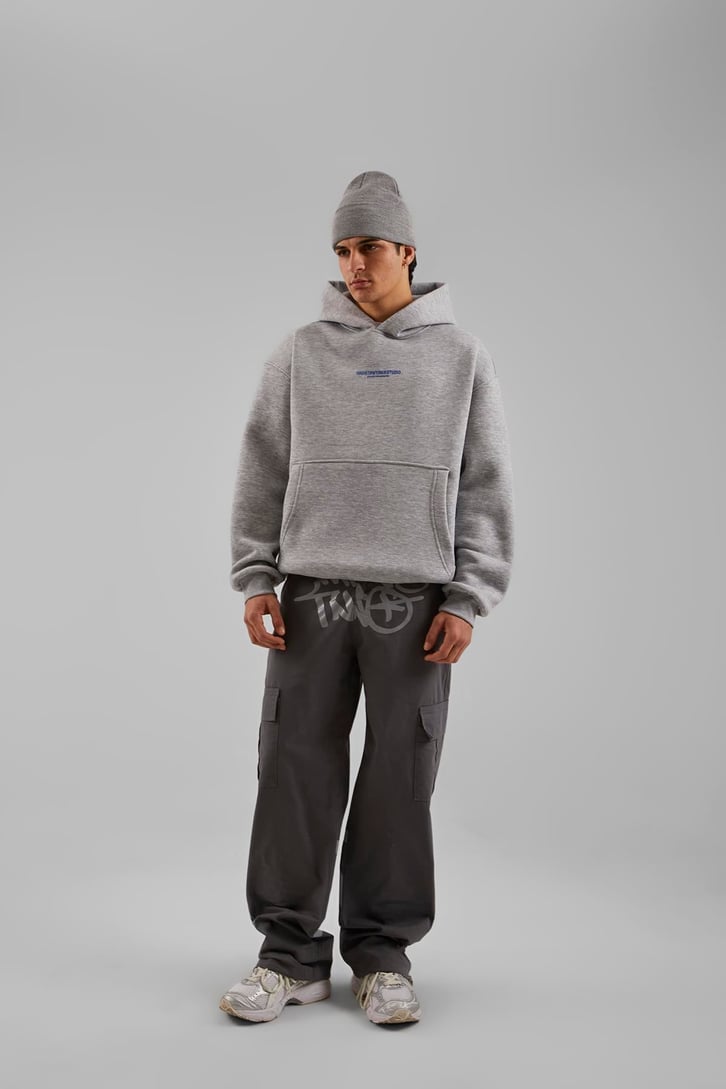 Studio Baskılı Gri Melanj Oversize Hoodie