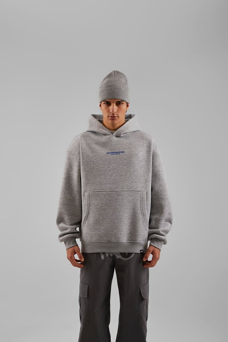 Studio Baskılı Gri Melanj Oversize Hoodie