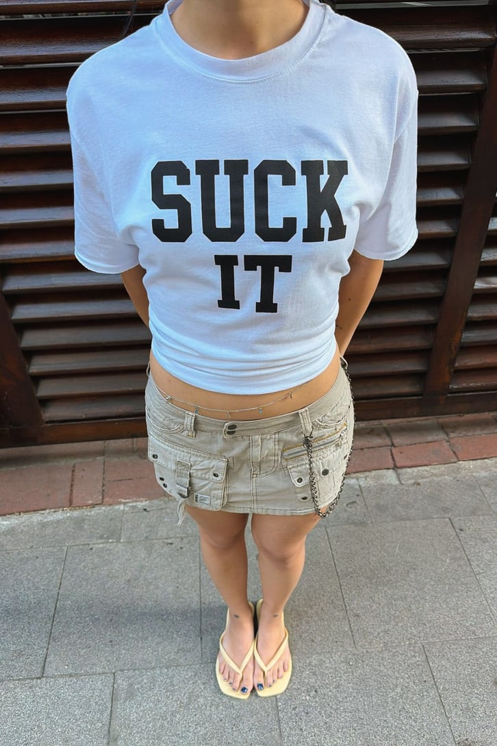 Suck It Baskılı Boxy Fit Tişört