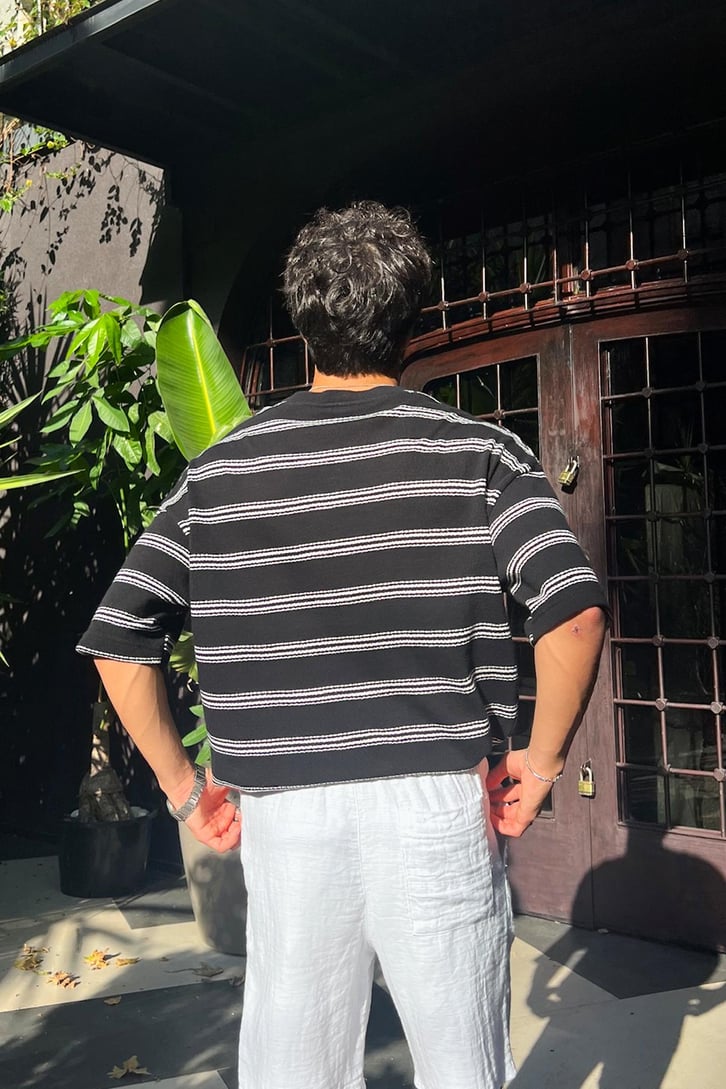 Summer Wind Çizgili Örme Oversize Tişört
