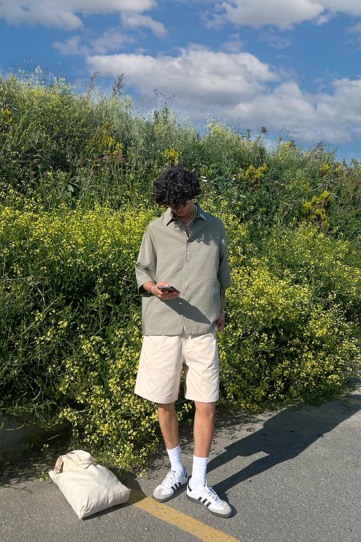 Summer Wind Nakışlı Kısa Kol Oversize Gömlek