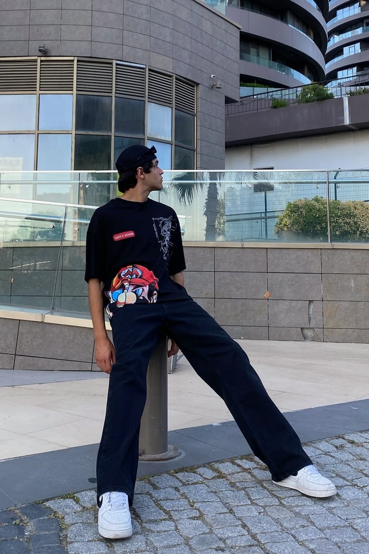Super Mario Baskılı Oversize Tshirt