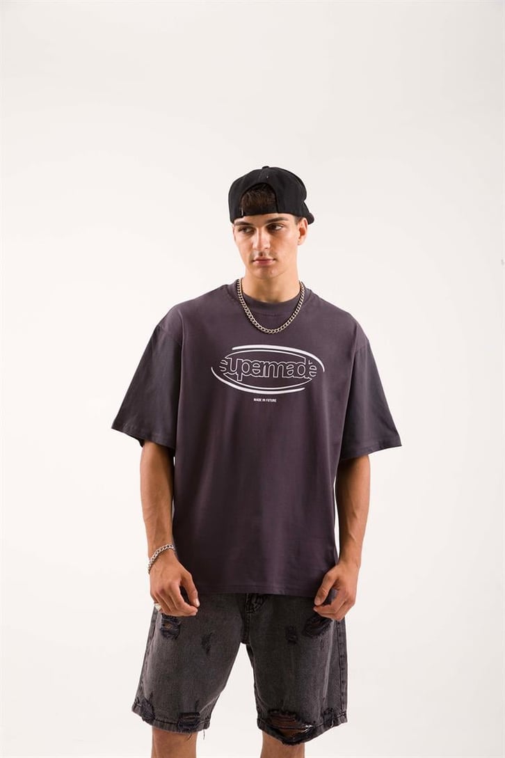 Supermade Baskılı Siyah Oversize Tişört