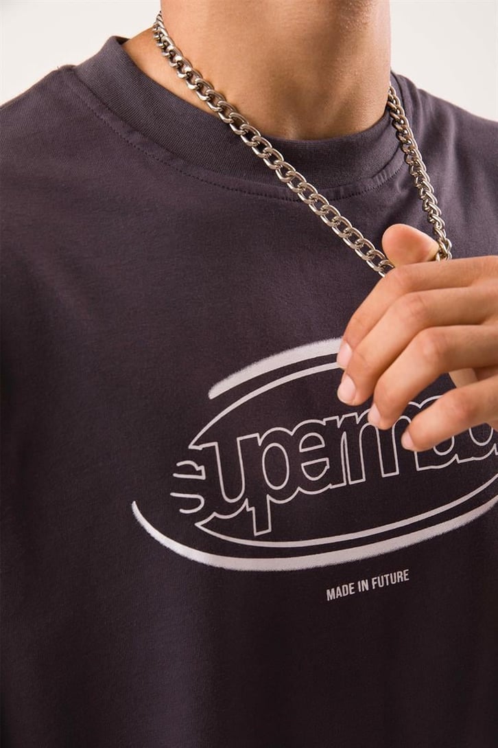 Supermade Baskılı Siyah Oversize Tişört