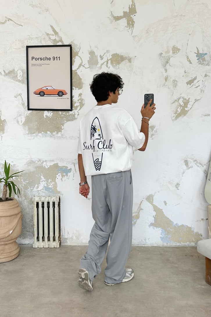 Surfer Boy Ekru Oversize Tişört
