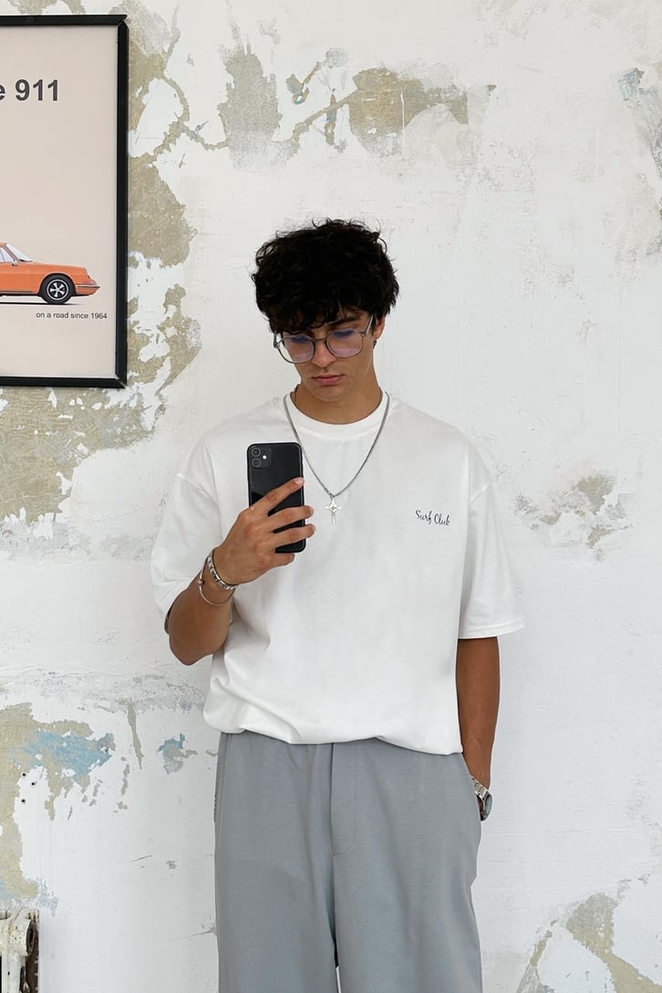 Surfer Boy Ekru Oversize Tişört