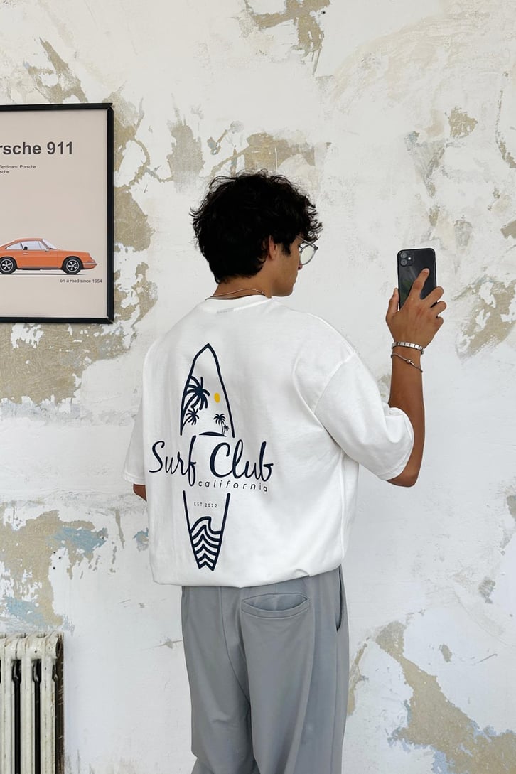 Surfer Boy Ekru Oversize Tişört