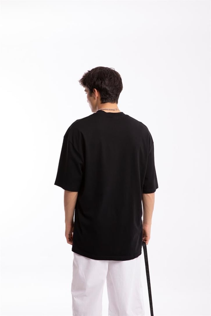 Survival Nakışlı Siyah Oversize Tshirt