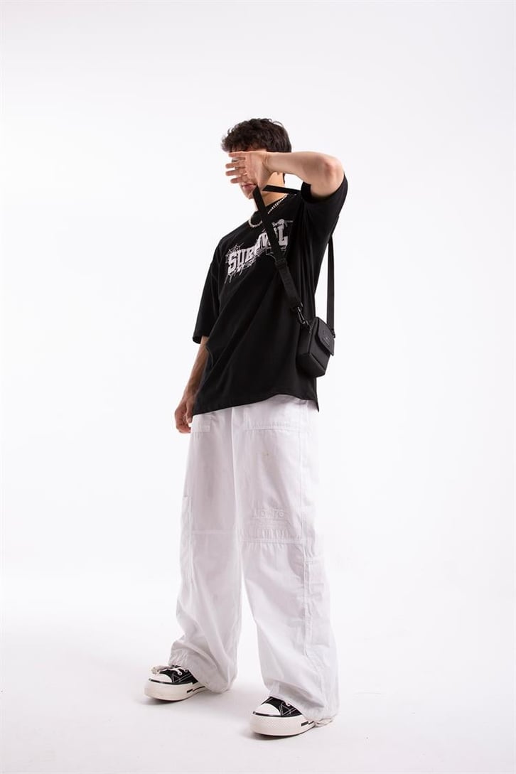 Survival Nakışlı Siyah Oversize Tshirt