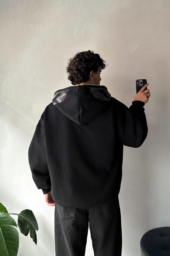 Taş Detaylı Full Zip Hoodie