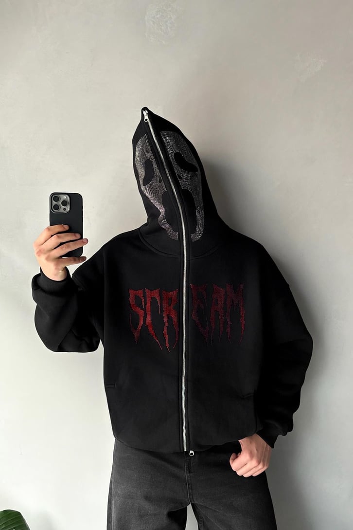 Taş Detaylı Full Zip Hoodie