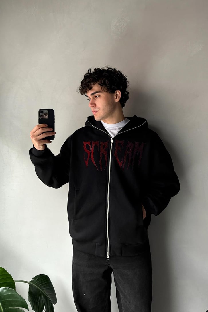 Taş Detaylı Full Zip Hoodie