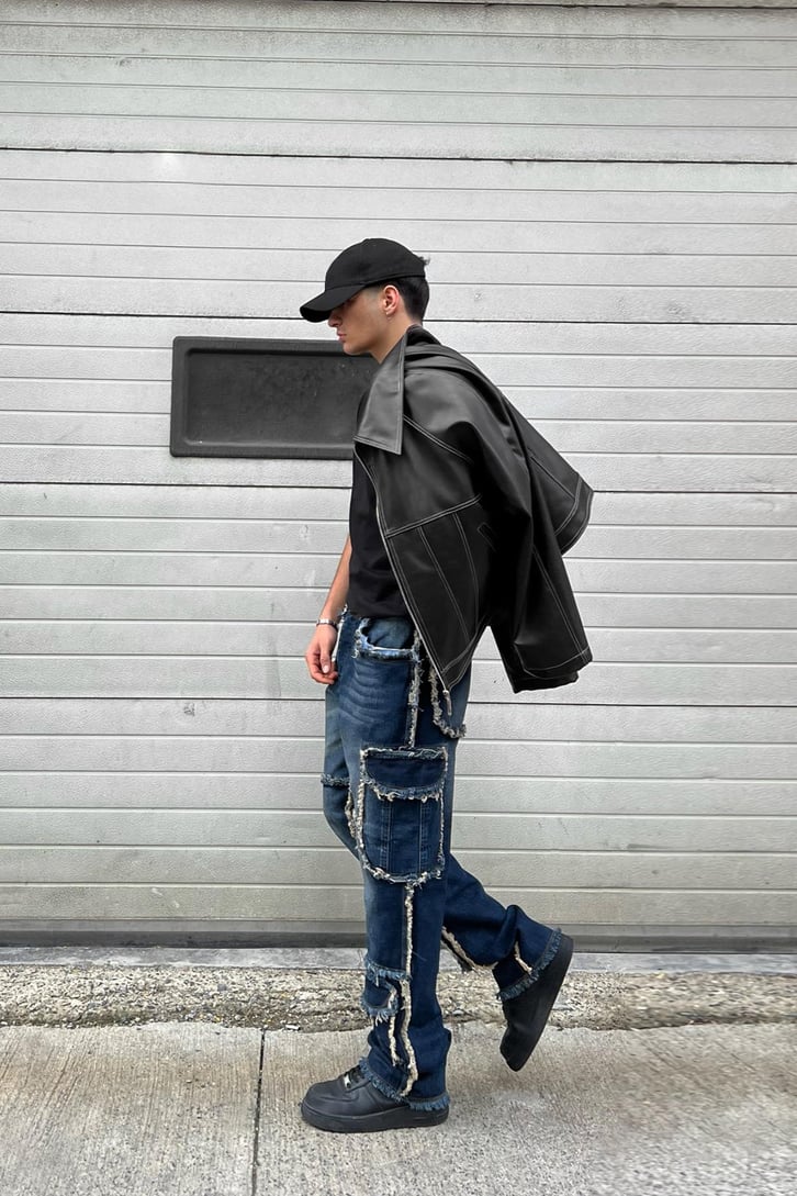 Tassel Pocket Koyu Mavi Baggy Jean