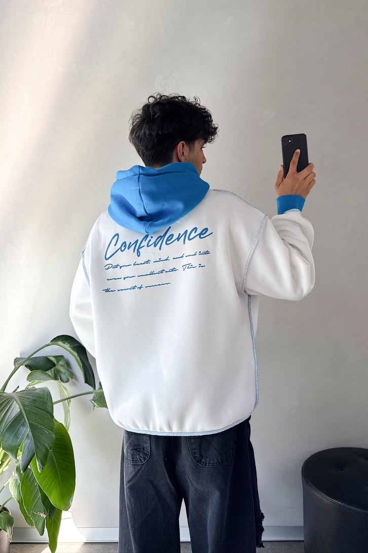 Ters Dikiş Confidence Baskılı Oversize  Hoodie