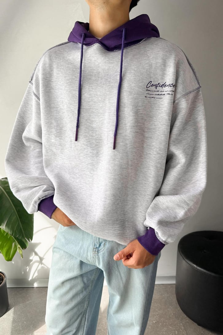 Ters Dikiş Confidence Baskılı Oversize  Hoodie