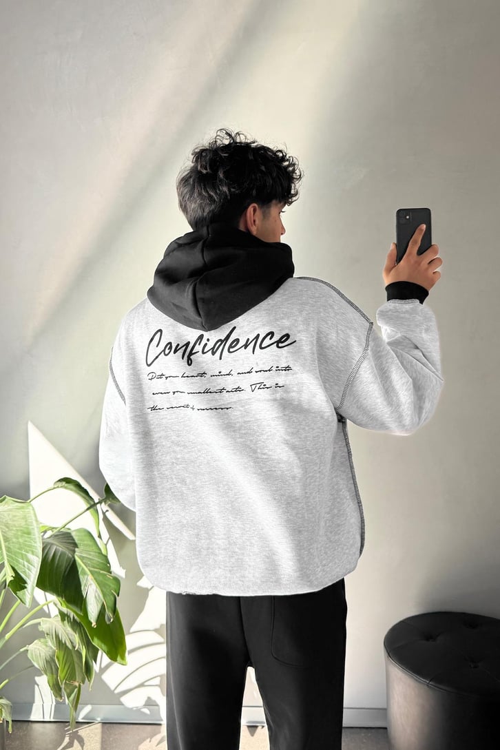 Ters Dikiş Confidence Baskılı Oversize  Hoodie