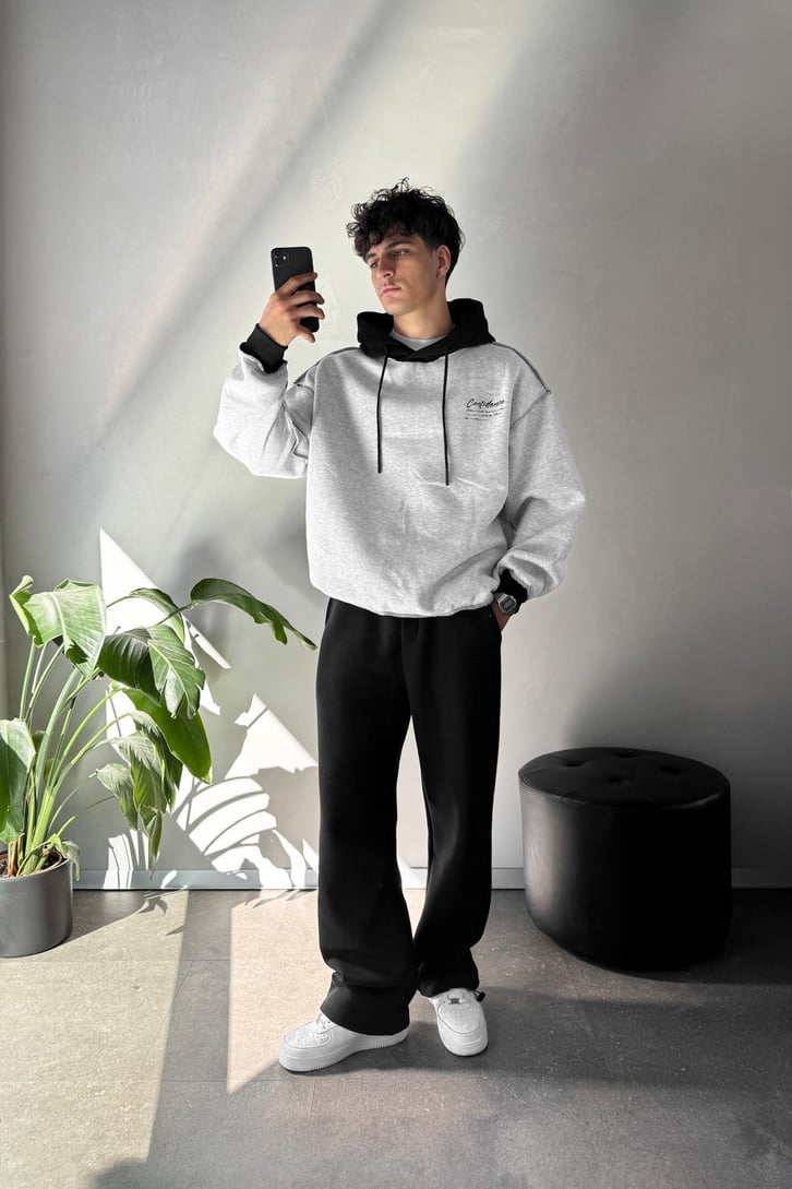 Ters Dikiş Confidence Baskılı Oversize  Hoodie