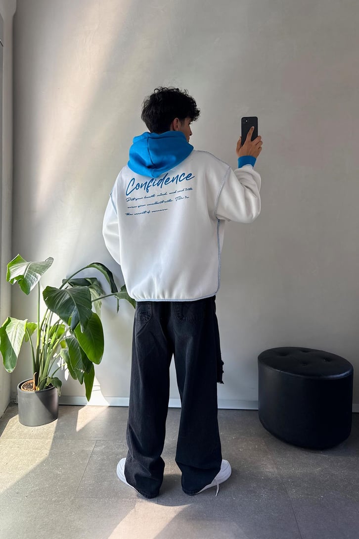 Ters Dikiş Confidence Baskılı Oversize  Hoodie