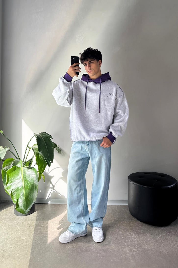 Ters Dikiş Confidence Baskılı Oversize  Hoodie