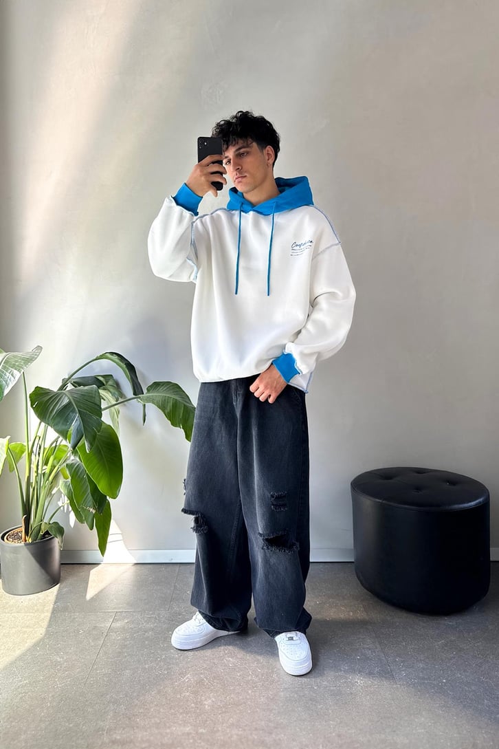 Ters Dikiş Confidence Baskılı Oversize  Hoodie