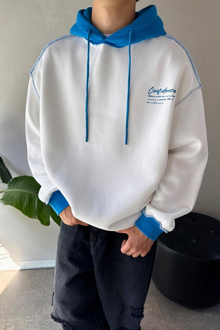 Ters Dikiş Confidence Baskılı Oversize  Hoodie