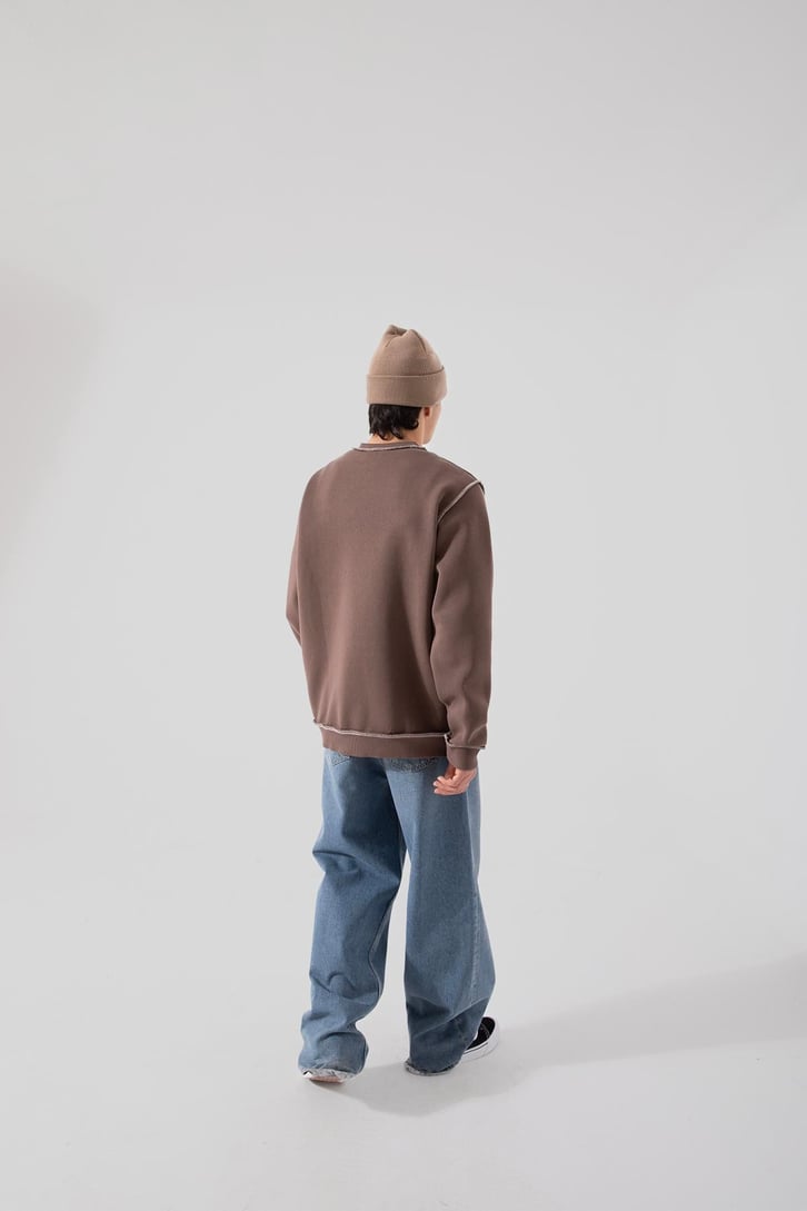 Ters Dikiş Kahverengi Oversize Sweatshirt