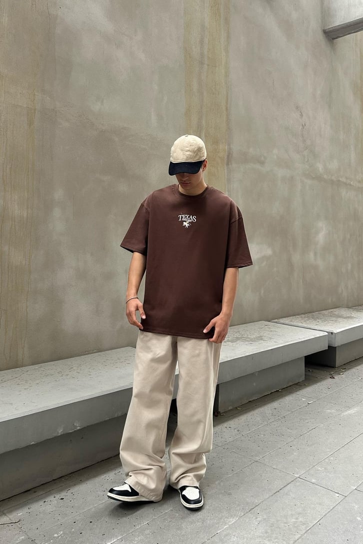 Texas Cowboy Kahverengi Oversize Tişört