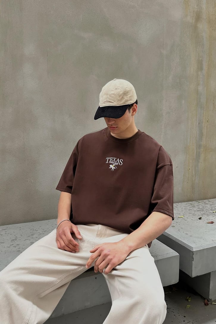 Texas Cowboy Kahverengi Oversize Tişört