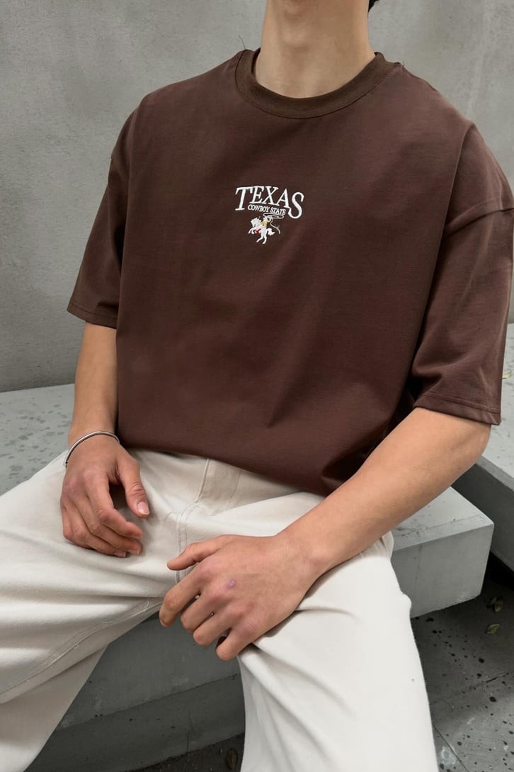 Texas Cowboy Kahverengi Oversize Tişört