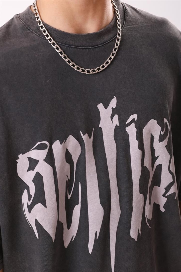 Text Baskılı Acid Wash Tshirt