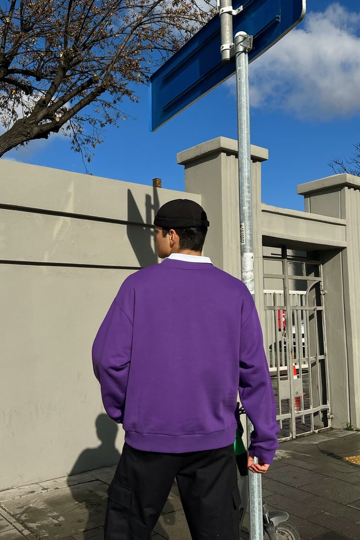 Text Nakışlı Mor Oversize Sweatshirt
