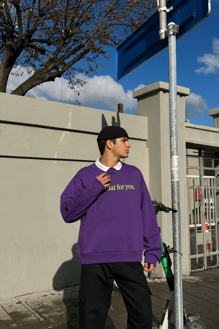 Text Nakışlı Mor Oversize Sweatshirt